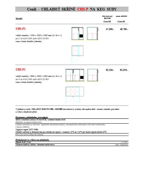 Ceník  -  CHLADICÍ  SKŘÍNĚ  CHS-P  NA  KEG  SUDY